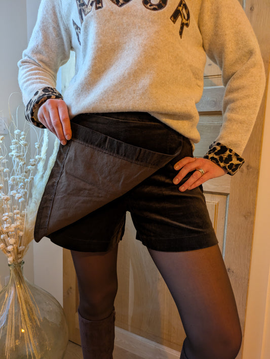JUPE SHORT VELOURS - CHOCO