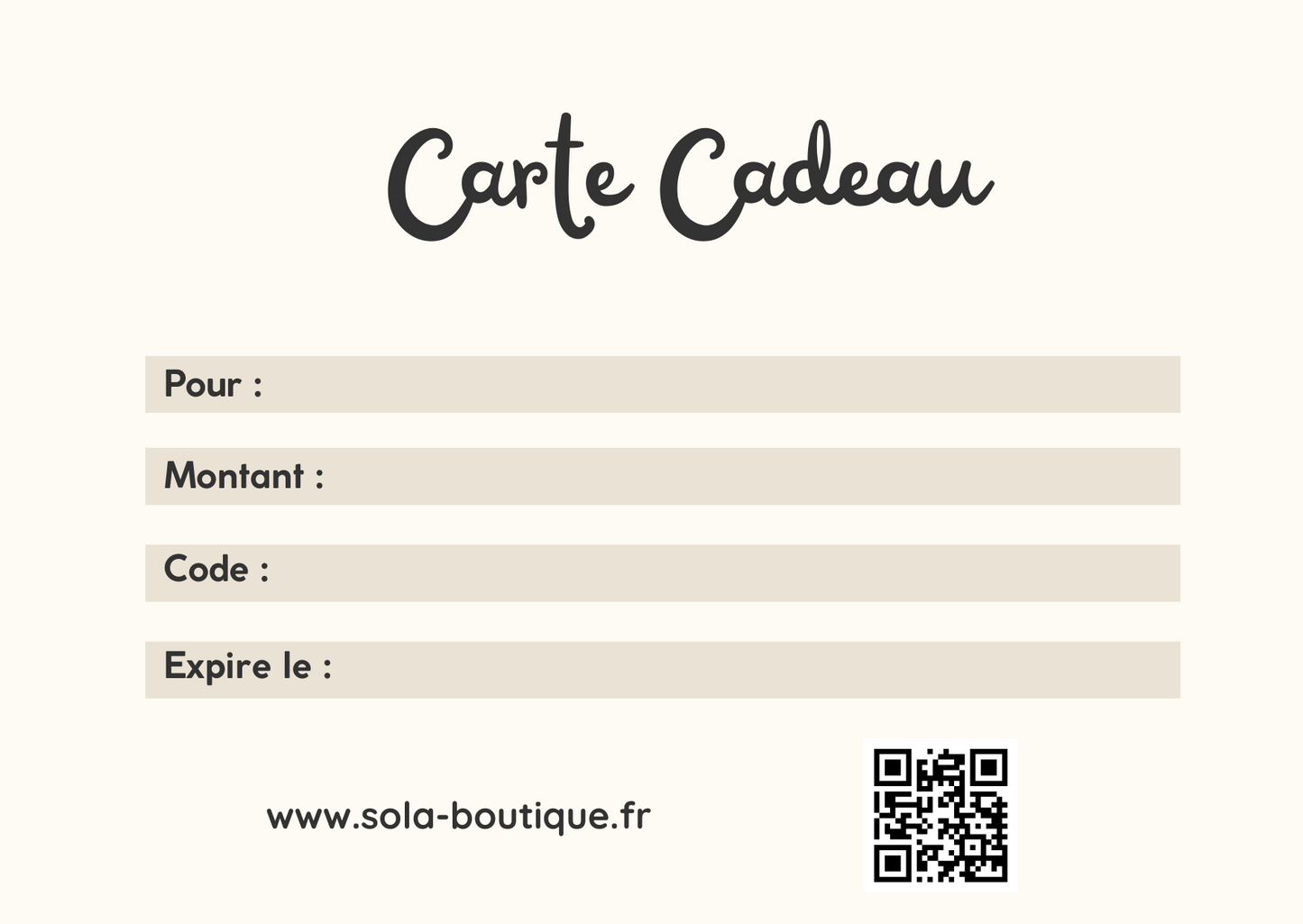 Carte cadeau SOLA Boutique