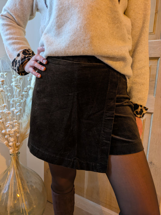 JUPE SHORT VELOURS - CHOCO